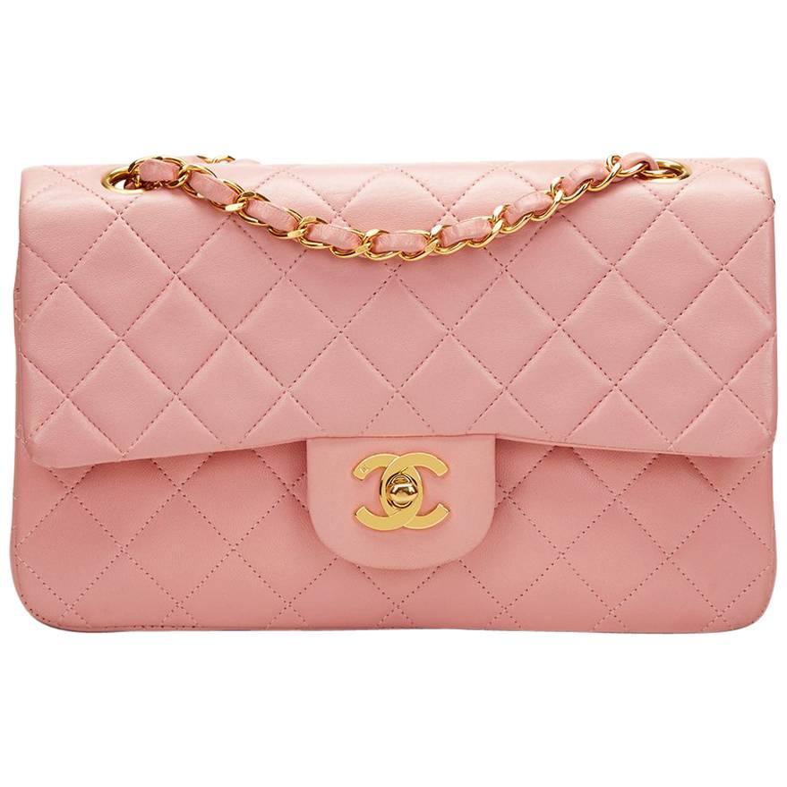 1990s Chanel Pink Quilted Lambskin Vintage Small Classic Double Flap