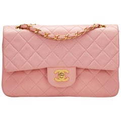 1990s Chanel Pink Quilted Lambskin Vintage Small Classic Double Flap