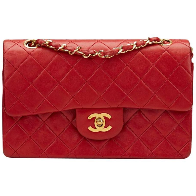 1980s Chanel Red Quilted Lambskin Vintage Small Classic Double Flap at ...
