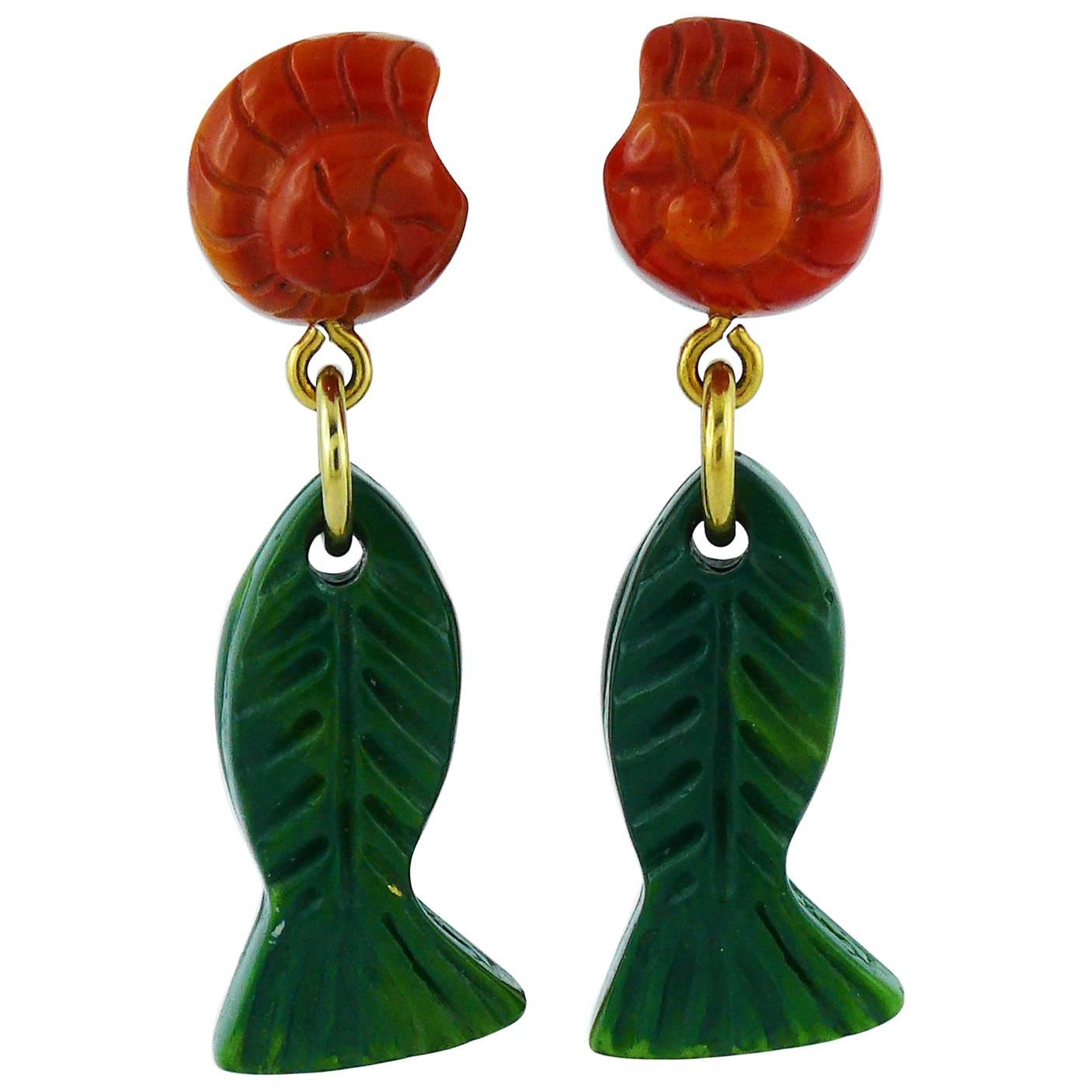 Yves Saint Laurent YSL Vintage Sea Life Dangling Earrings