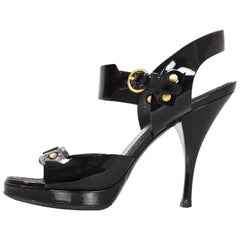 Yves Saint Laurent Black Patent Sandals Sz 35.5 with Box 11