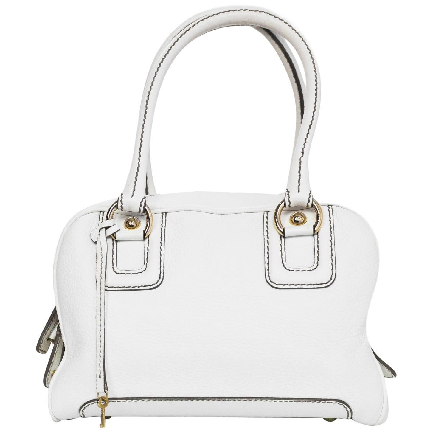 Dolce & Gabbana D&G White Leather Lily Zipper Detail Satchel Bag