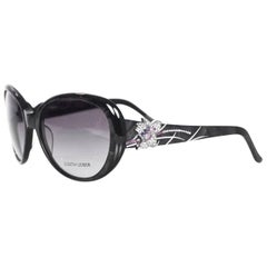 Judith Leiber JL1612 Black Glitter and Purple Crystal Sunglasses