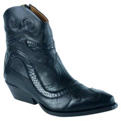 Roberto cavalli Leather Ankle Boots Snakeskin Trim Black 2