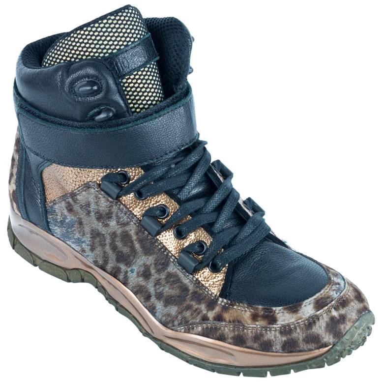 Roberto Cavalli Womens Leopard-Print High-Top Sneakers For Sale