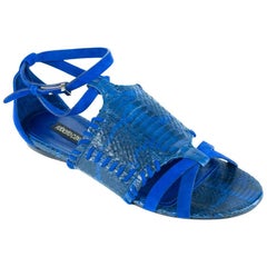 Roberto Cavalli Women's Blue Python Embossed Sandals 6
