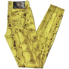 New Versace Snake Print Swarovski Crystals Leather Details Medusa Skinny Jeans