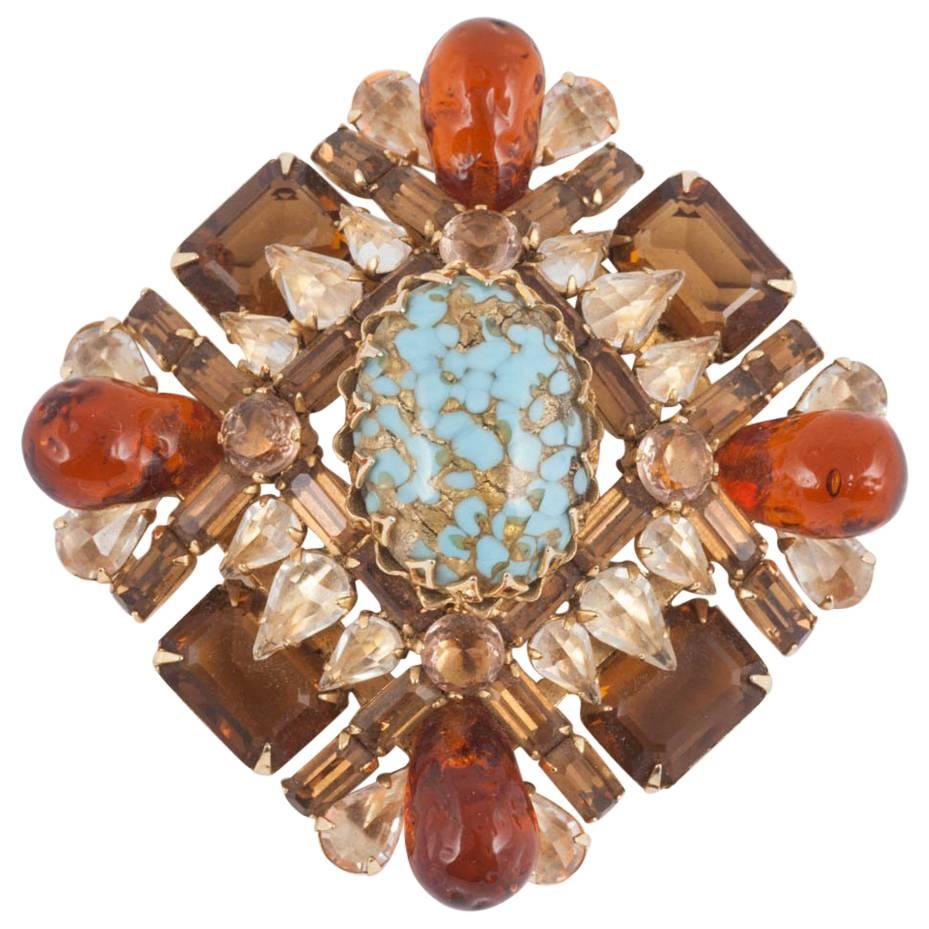 Spectacular unsigned brooch, Schreiner of NY, 1960s 