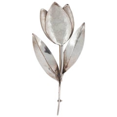 Huge sterling silver 'tulip' brooch, Carl Ruopoli, 1940s 