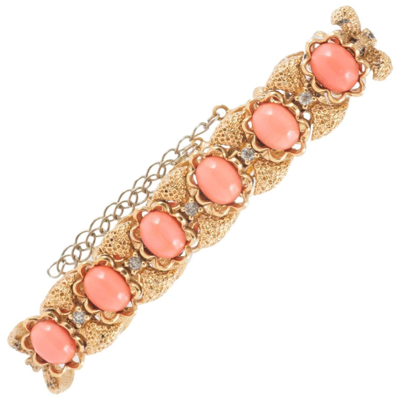 A rusticated gilt metal and faux coral bracelet, Panetta, 1960s. 
