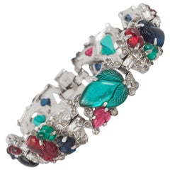 Beautiful moulded glass and paste 'fruit salad' bracelet, Trifari, 1930s