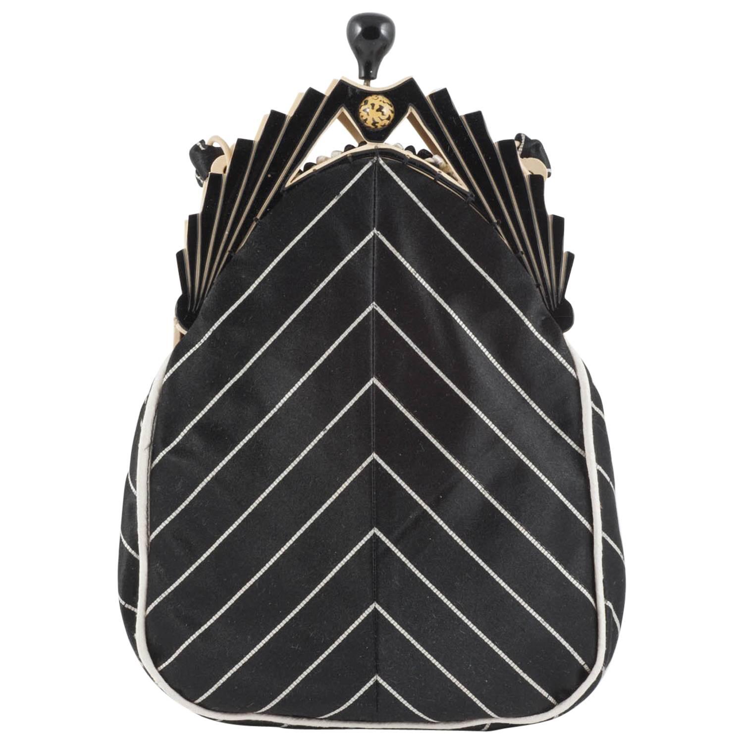 Celluloid and silk 'chevron' handbag, 1930s