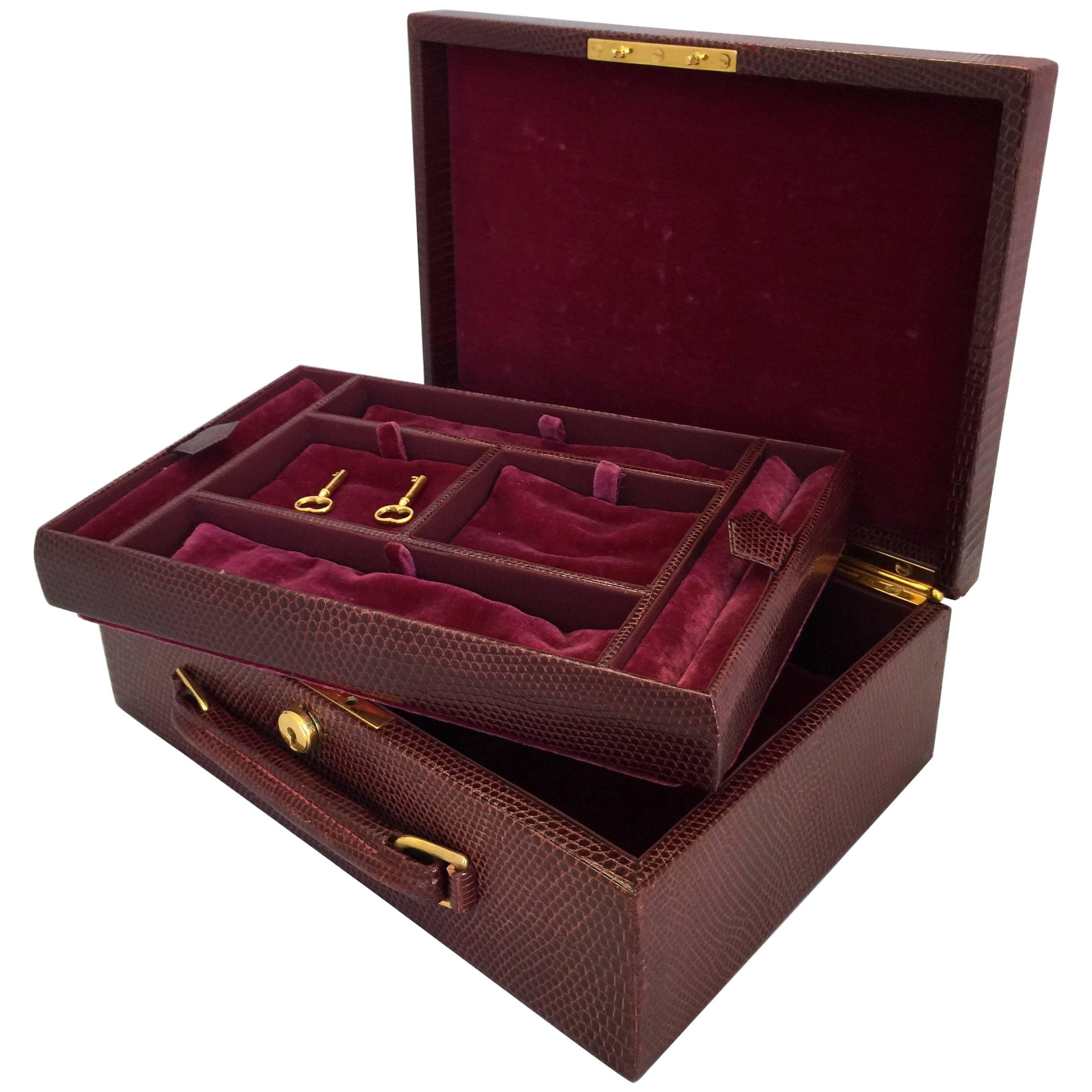 Hermes Lizard Skin Jewelry Box with Velvet Lining 