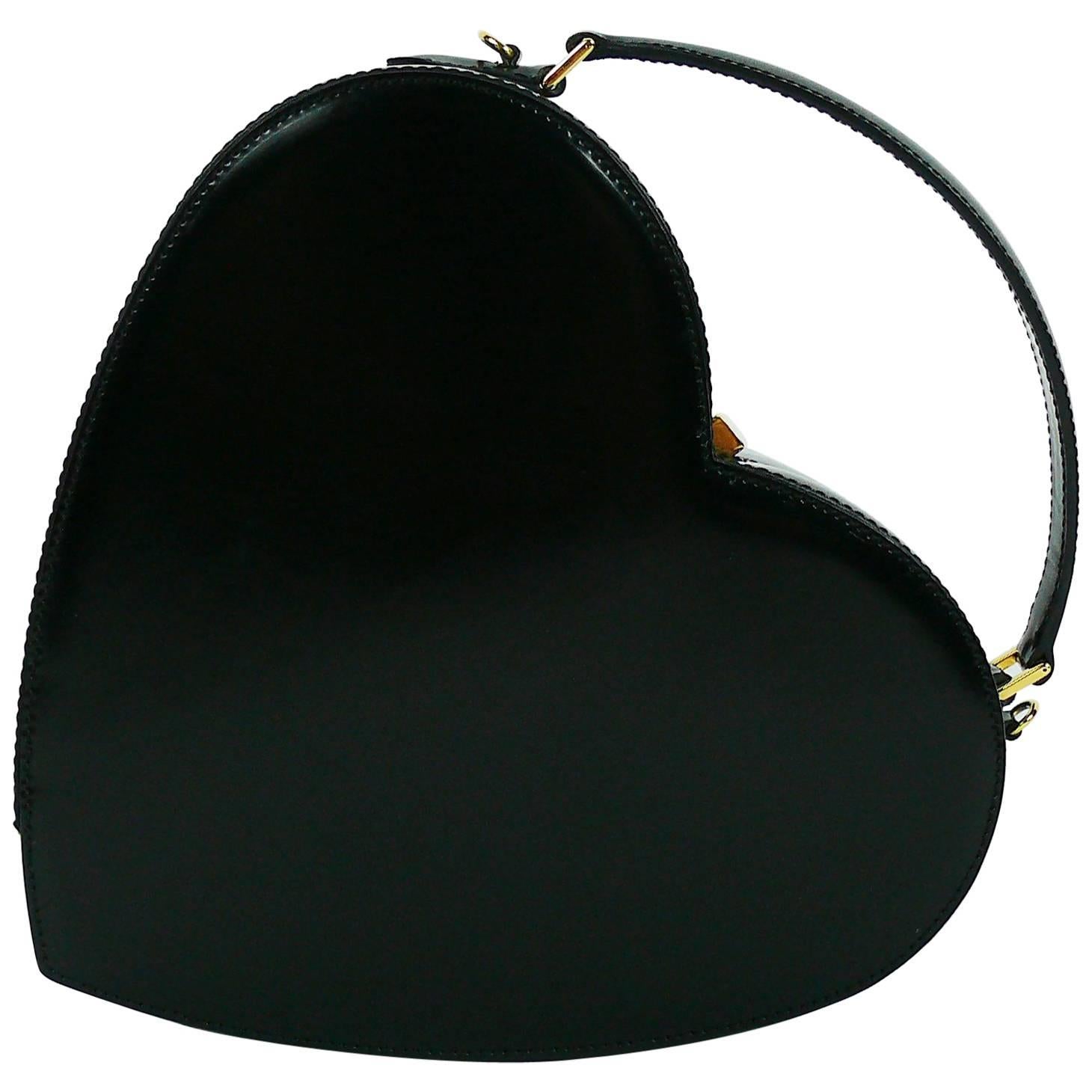 Moschino Vintage Rare Black Leather Heart Bag The Nanny For Sale at 1stDibs   moschino heart bag the nanny, fran fine heart purse, moschino heart bag  vintage the nanny