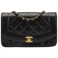 1990s Chanel Black Quilted Lambskin Retro Small Diana Classic Double Flap Bag