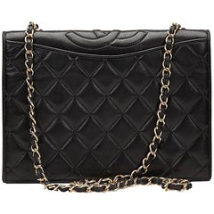 1980s Chanel Black Quilted Lambskin Vintage Single Flap Bag 12
