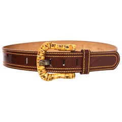 Fendi Brown Patent Leather & Wicker Belt sz 80 2