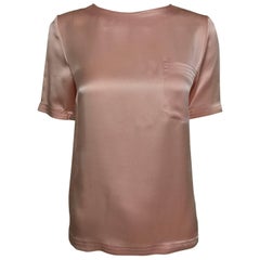 Vintage Chanel klassische blassrosa Kurzarmbluse aus Seidensatin 1970er