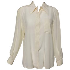Valentino cream fine silk crepe long sleeve blouse 12