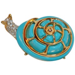 Vintage Kenneth Jay Lane Huge Whimsical Faux Turquoise with Gold "Snail" Brooch