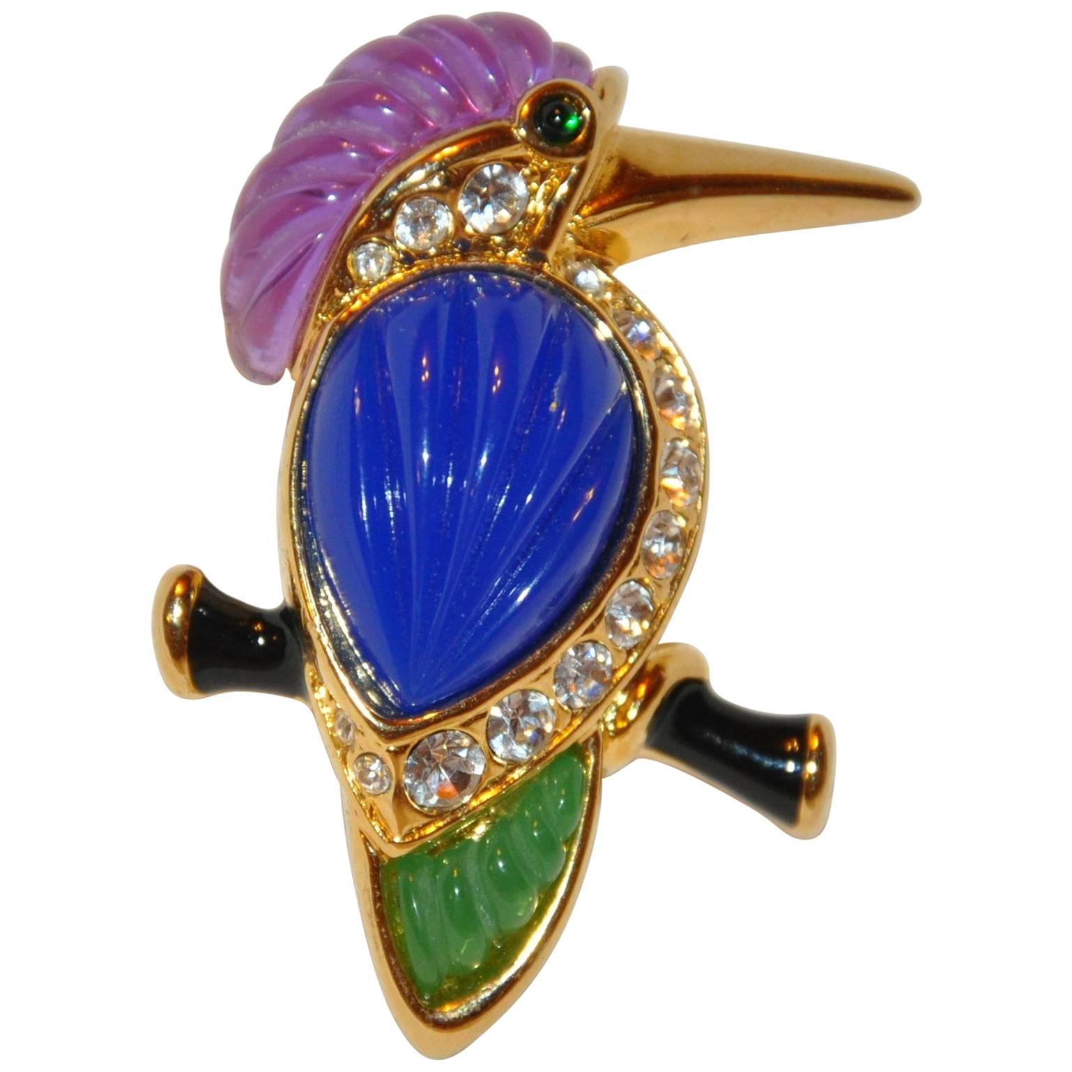 Kenneth Jay Lane Large Whimsical Multi-Color "Bird" Brooch