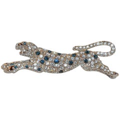 Kenneth Jay Lane Jaguar with Faux Diamonds and Faux Sapphires Brooch
