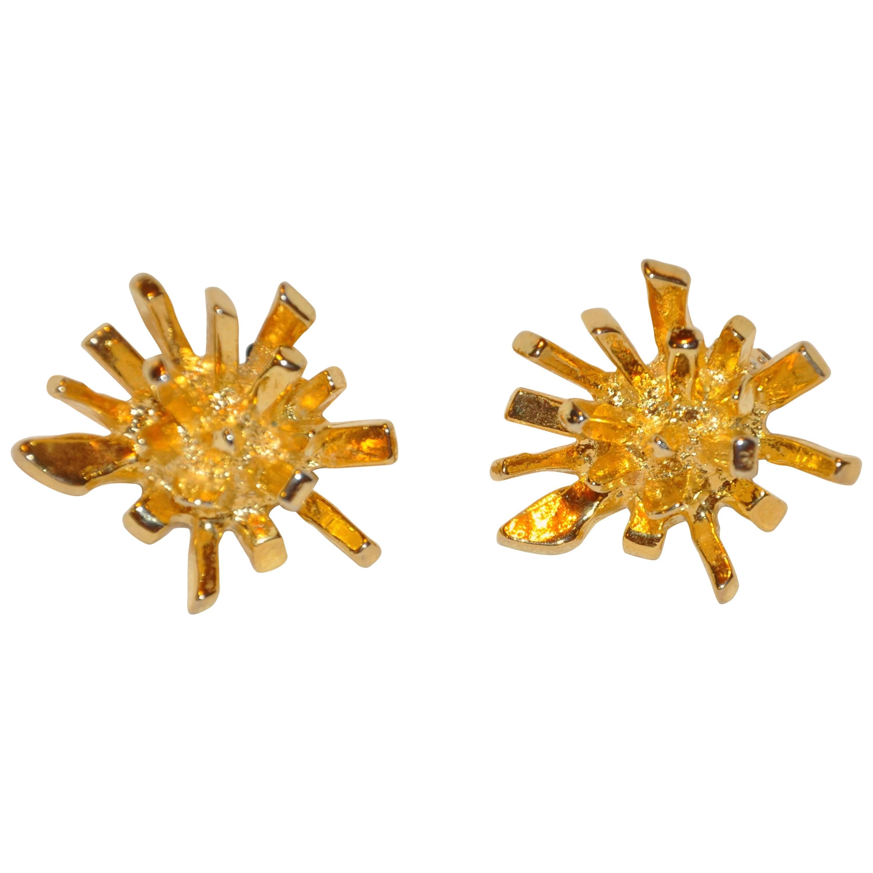 Norma Jean Large Bold Gilded Gold Vermeil Hardware "Starburst" Earrings For Sale