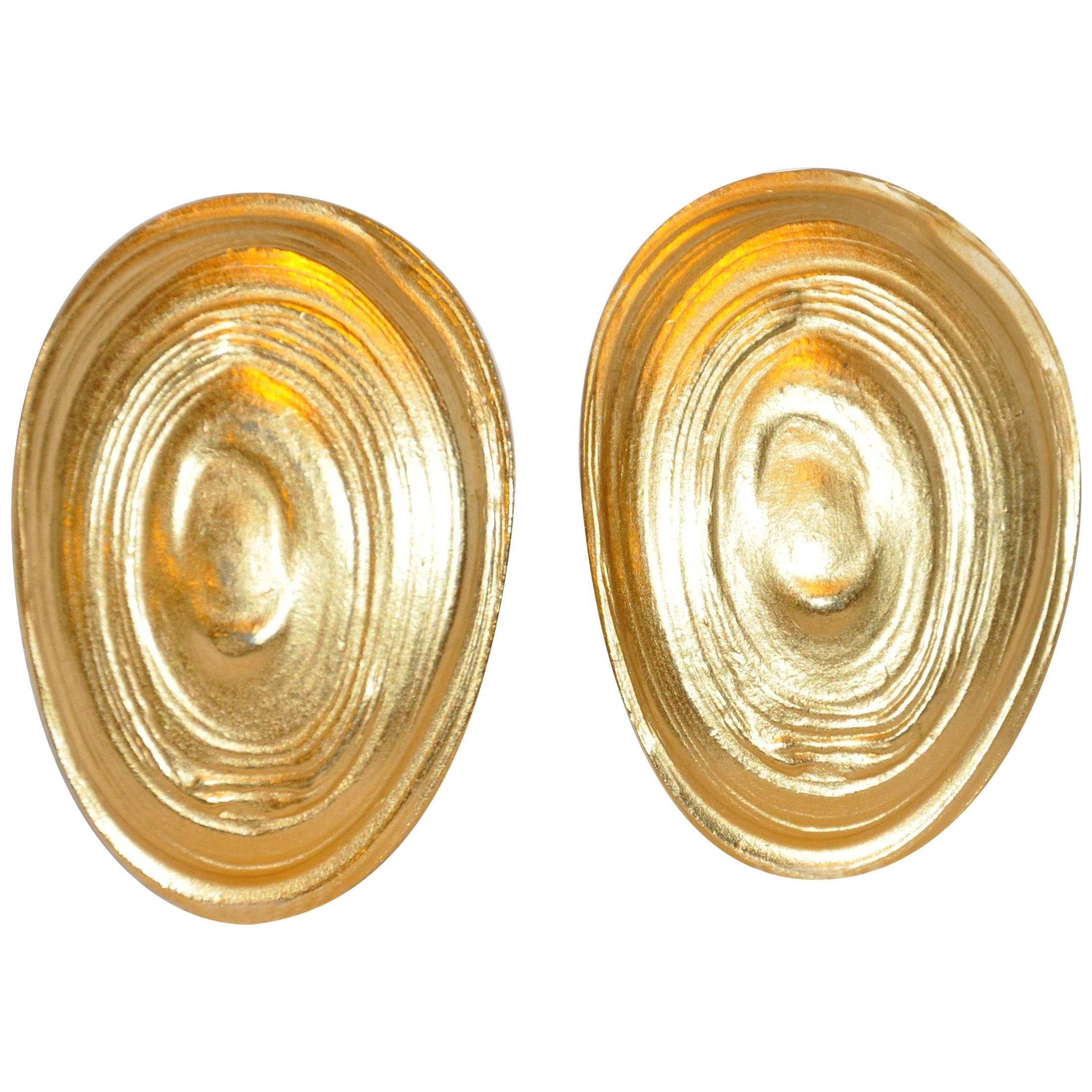 Konio Yelamamo for Trifari "Limited Edition" Gilded Gold "Swirls" Earrings For Sale