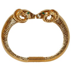 Kenneth Jay Lane Bracelet jonc à dos arrondi « Double Rams » en vermeil et or doré