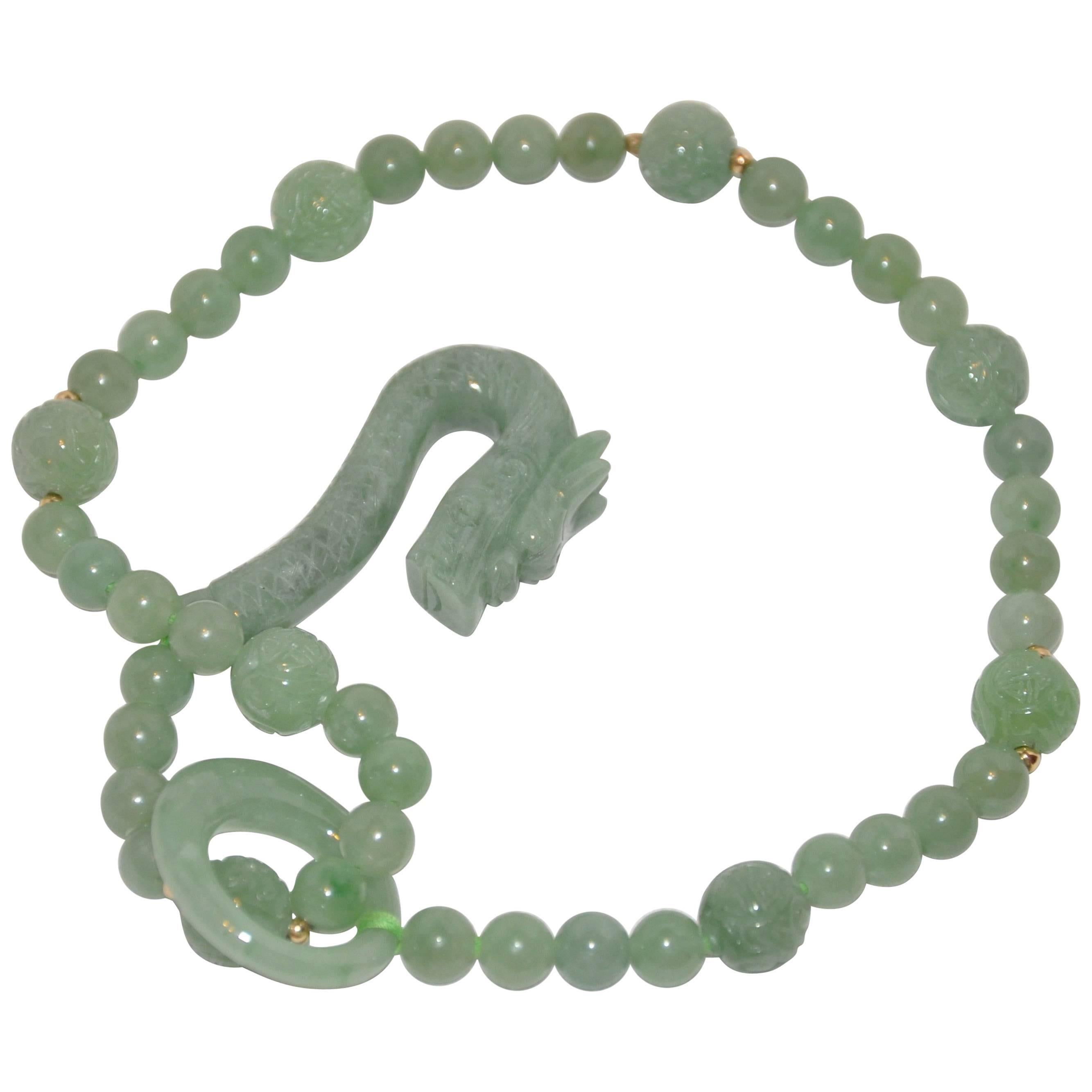 Hand-Knotted Jadeite Dragon Head with Loop Necklace