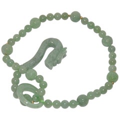 Retro Hand-Knotted Jadeite Dragon Head with Loop Necklace