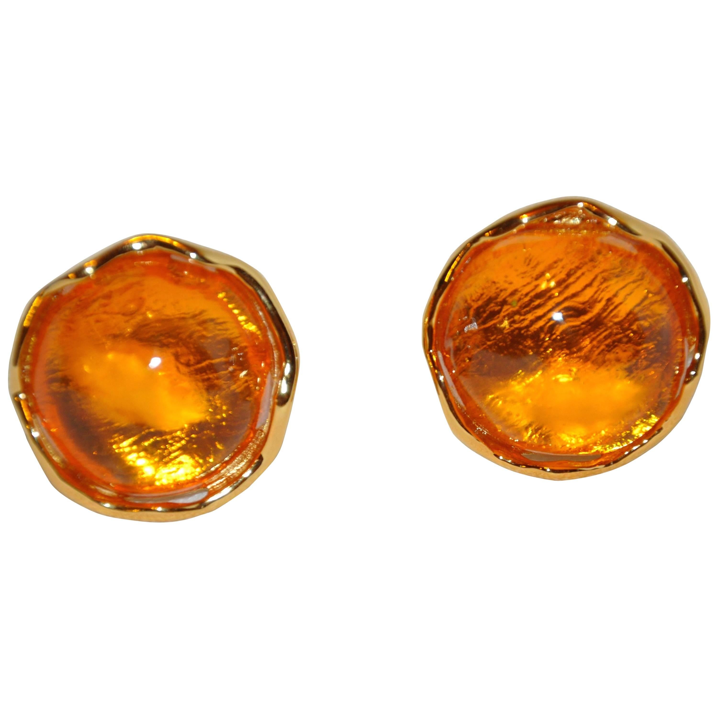 Yves Saint Laurent Canary Yellow Pour Glass Clip On Earrings