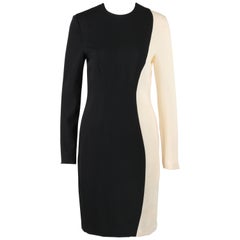 PIERRE CARDIN c.1980's Black & Ivory Color-Block Wool Long Sleeve Shift Dress
