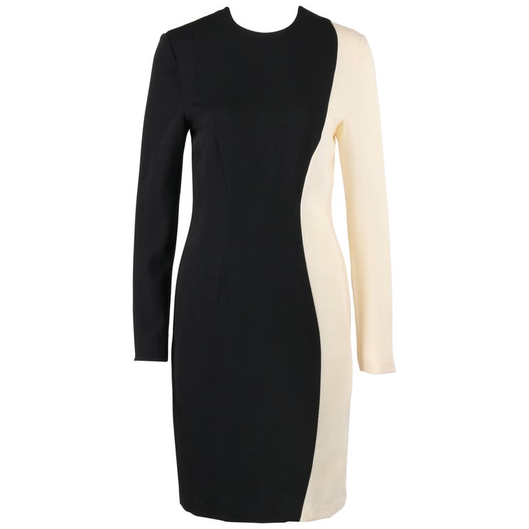 knee length dresses for ladies Color Block Dress in Black/White