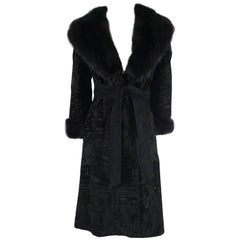 Birger Christensen Black Broadtail Coat with Large Fox Collar - M - Circa 90's