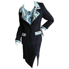 Chanel Vintage 3pc Black Boucle Suit w Lagerfeld Coco Sketch Silk Lining P '93 8