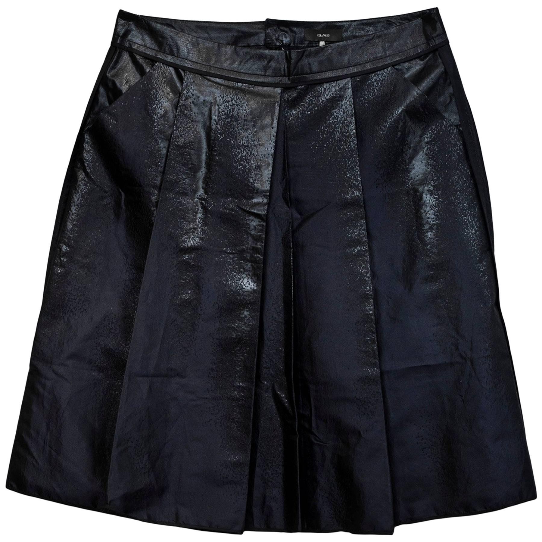 Vera Wang Navy Iridescent Pleated Skirt Sz 8 with Tags rt. $1, 035