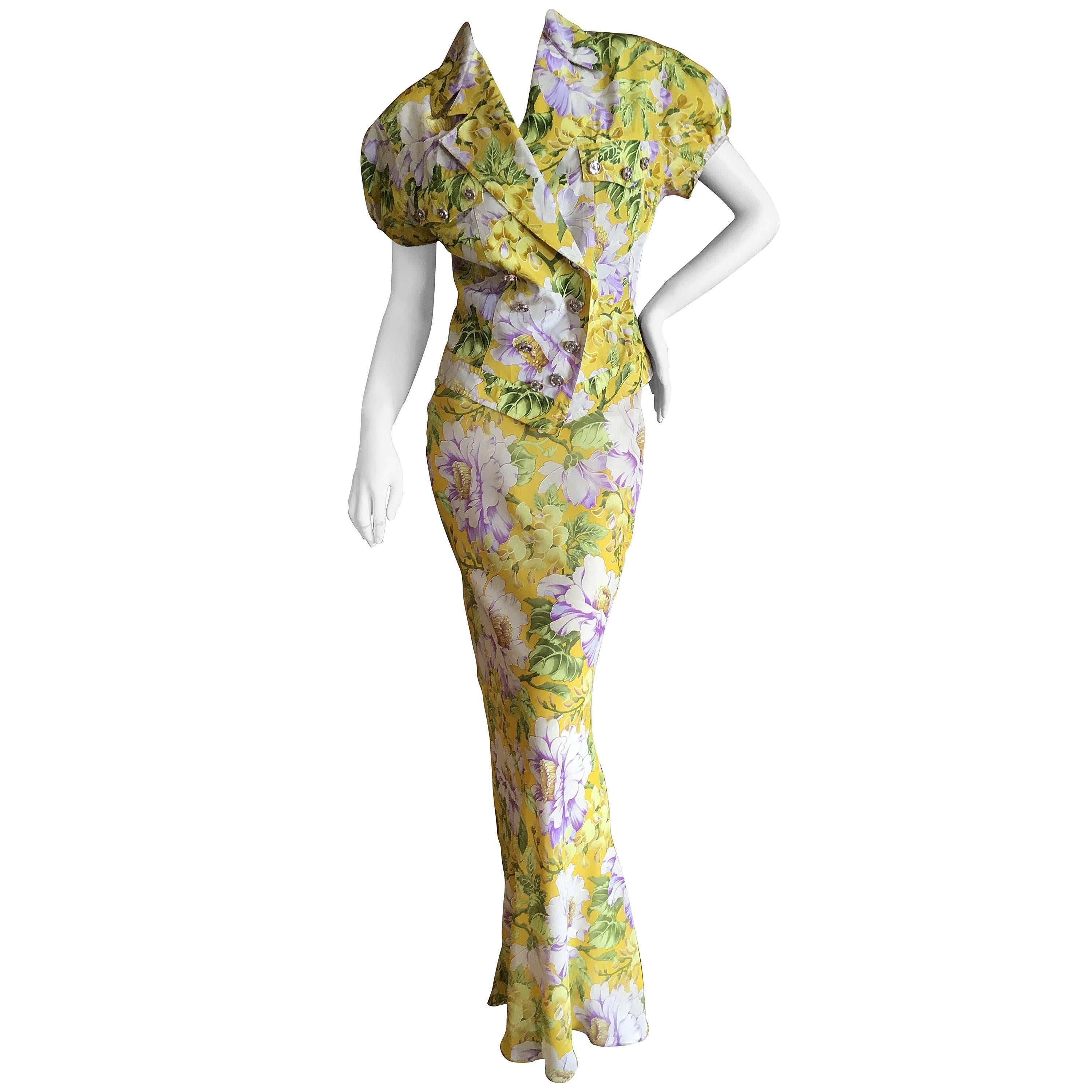 John Galliano Late 1980's Bias Cut Floral Dress with Matching Jacket