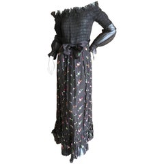 Oscar de la Renta 1970's Off the Shoulder Floral Embroidered Dress 8