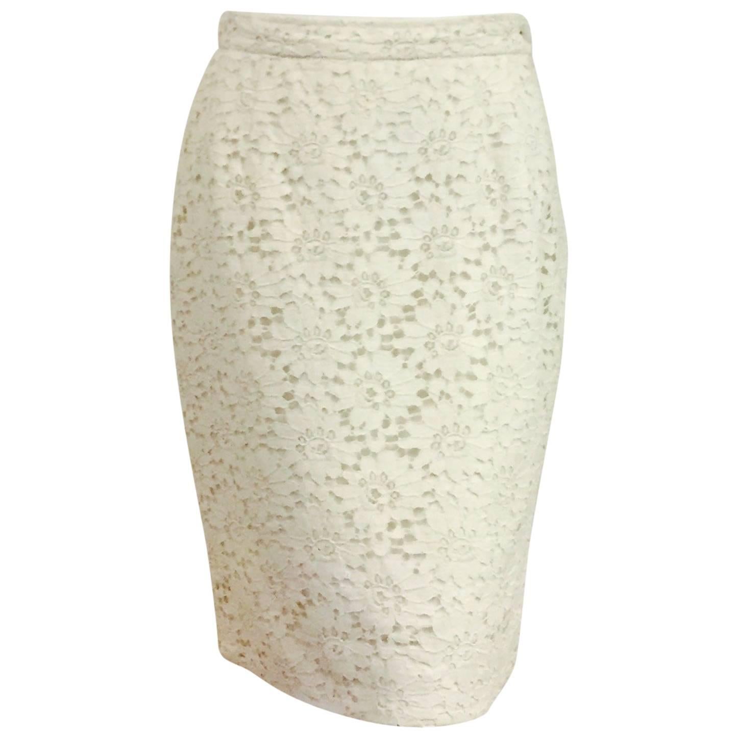 Ultimate Ungaro Ivory French Lace Pencil Skirt