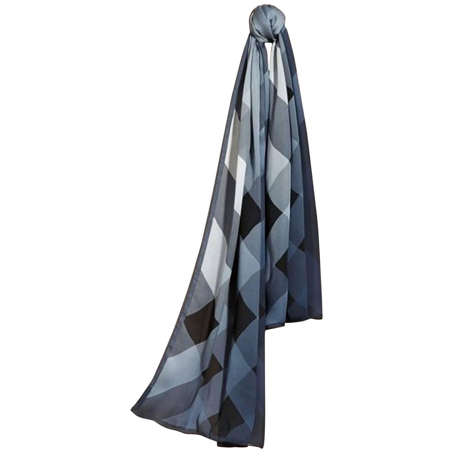 Burberry Ombre Check Silk Scarf Blue For Sale