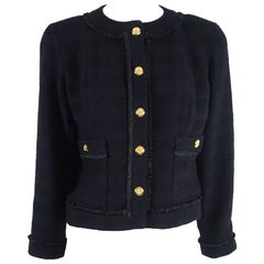 Chanel Navy Wool Classic Style Jacket with matching pleated skirt - 34 - 1990s 