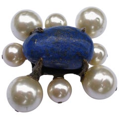 1997s Chanel Brooch or Pendant with Pearls and blue stone / VERY GOOD DEAL 