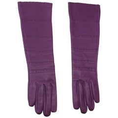 HERMES Ultra Purple leather Long Gloves Size 7.5  / BRAND NEW