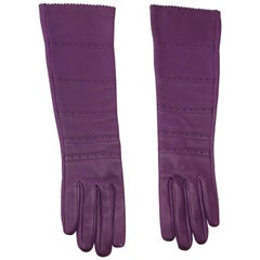 HERMES Ultra Purple leather Long Gloves Size 7.5 / BRAND NEW 10