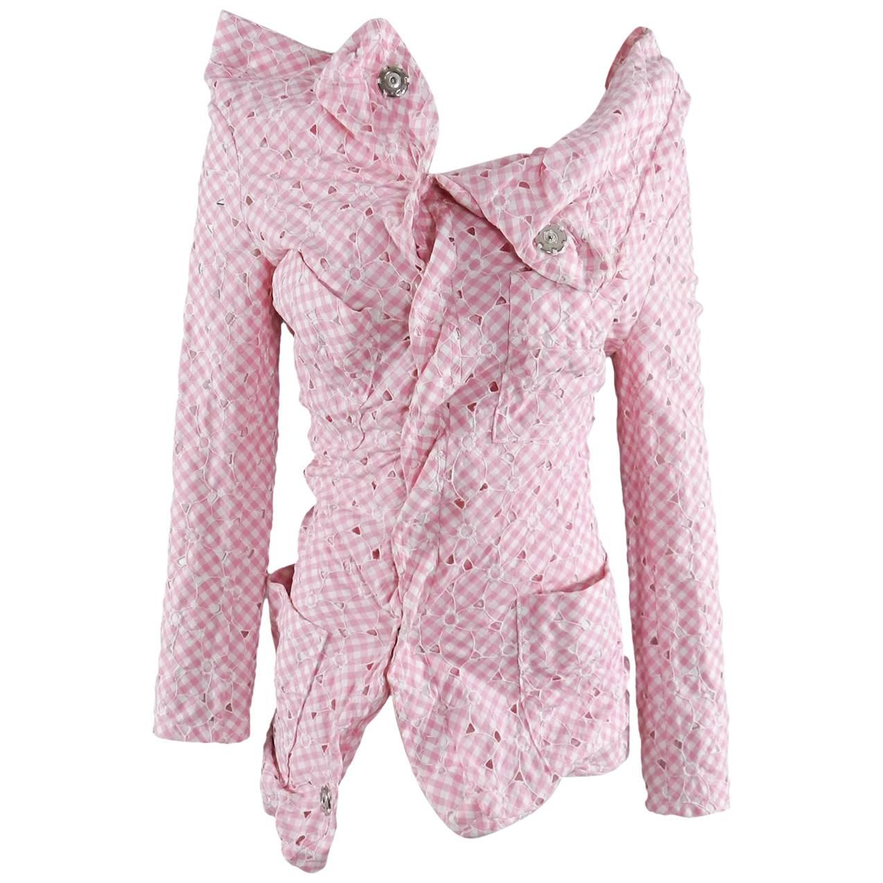 Junya Watanabe Comme des Garcons Pink Cotton gingham Asymmetrical Jacket