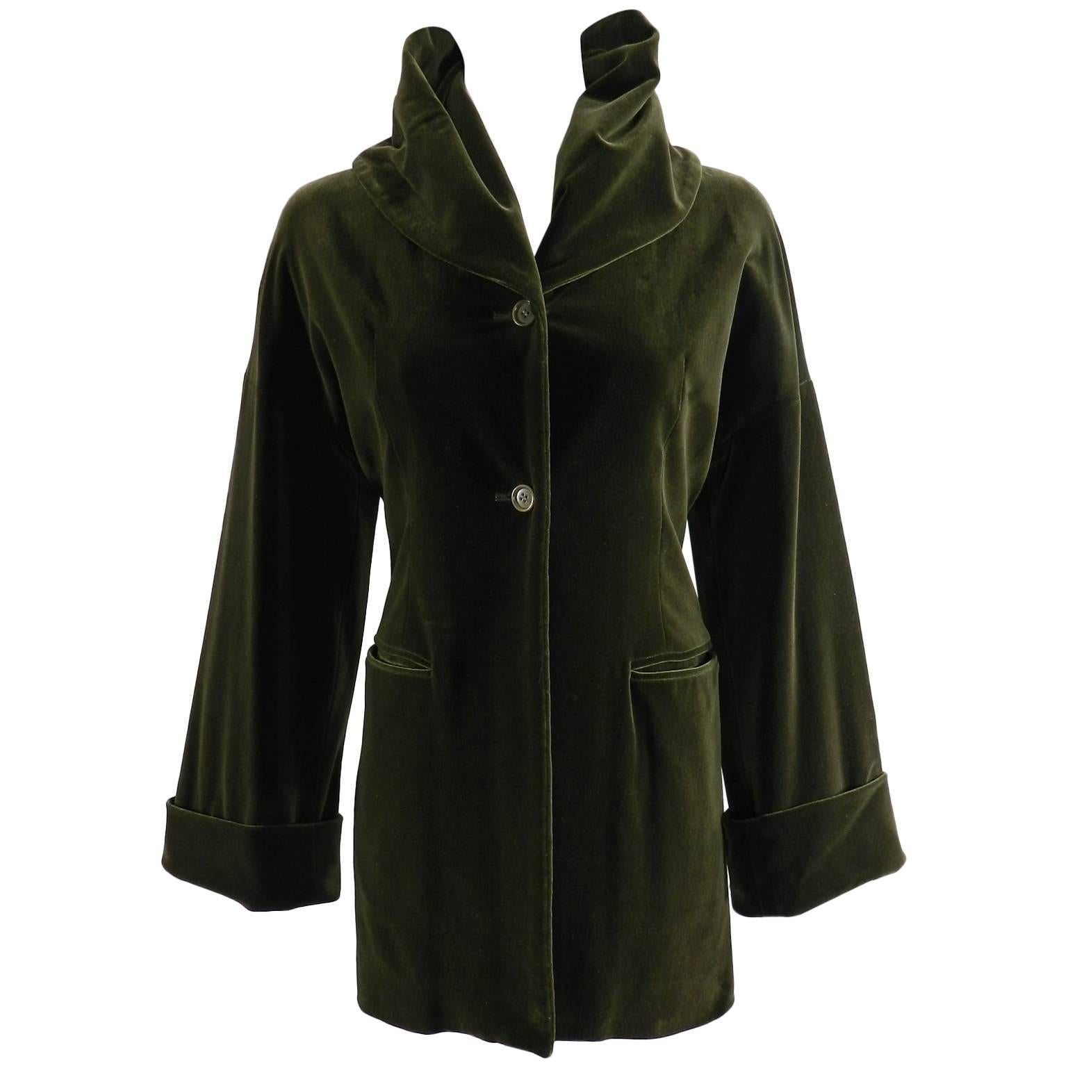 Romeo Gigli Vintage 1989 Olive Green Velvet Jacket Coat