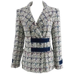 Chanel 17S 2017 Runway Ivory and Teal Tweed Velcro Jacket 12