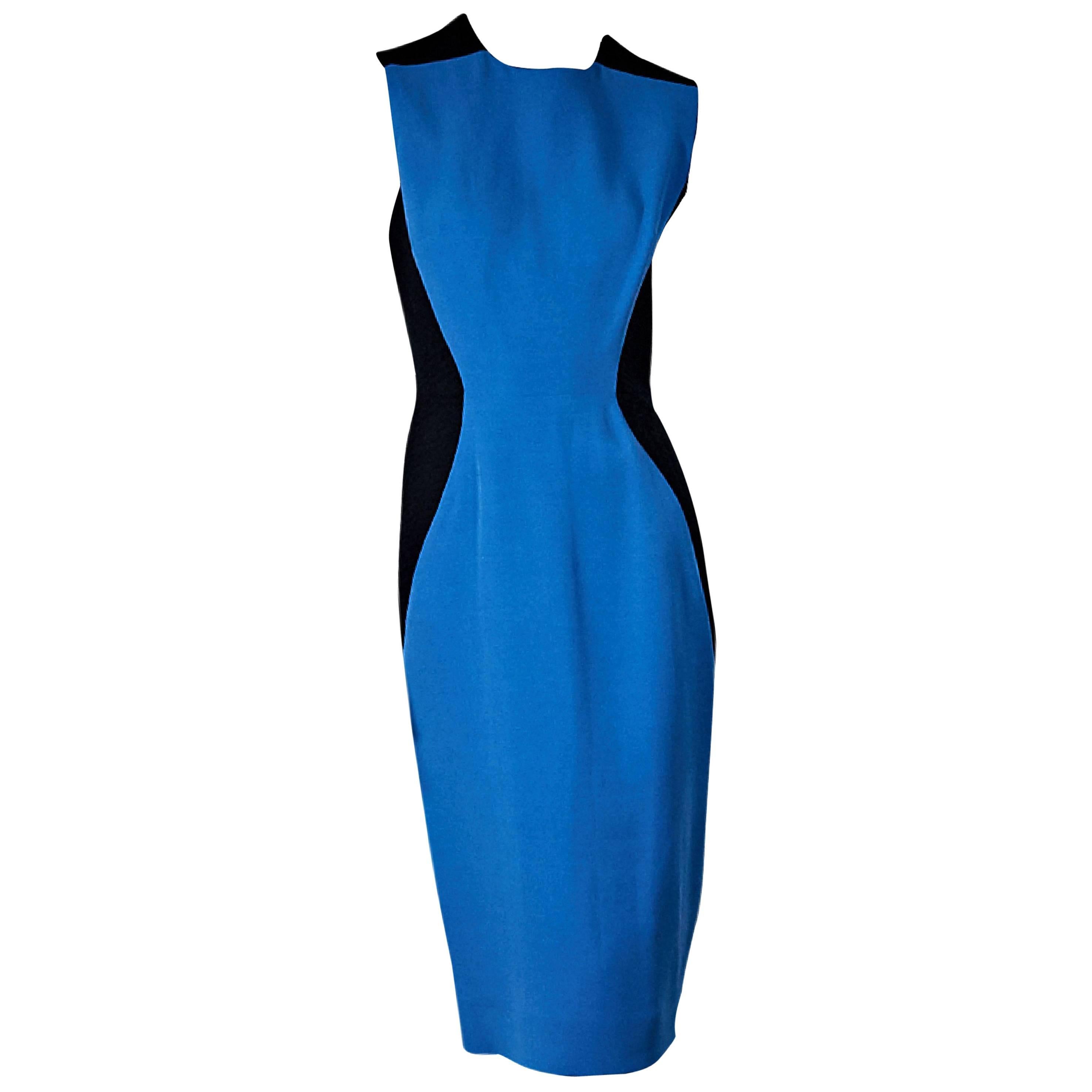 Black & Blue Victoria Beckham Colorblock Sheath Dress