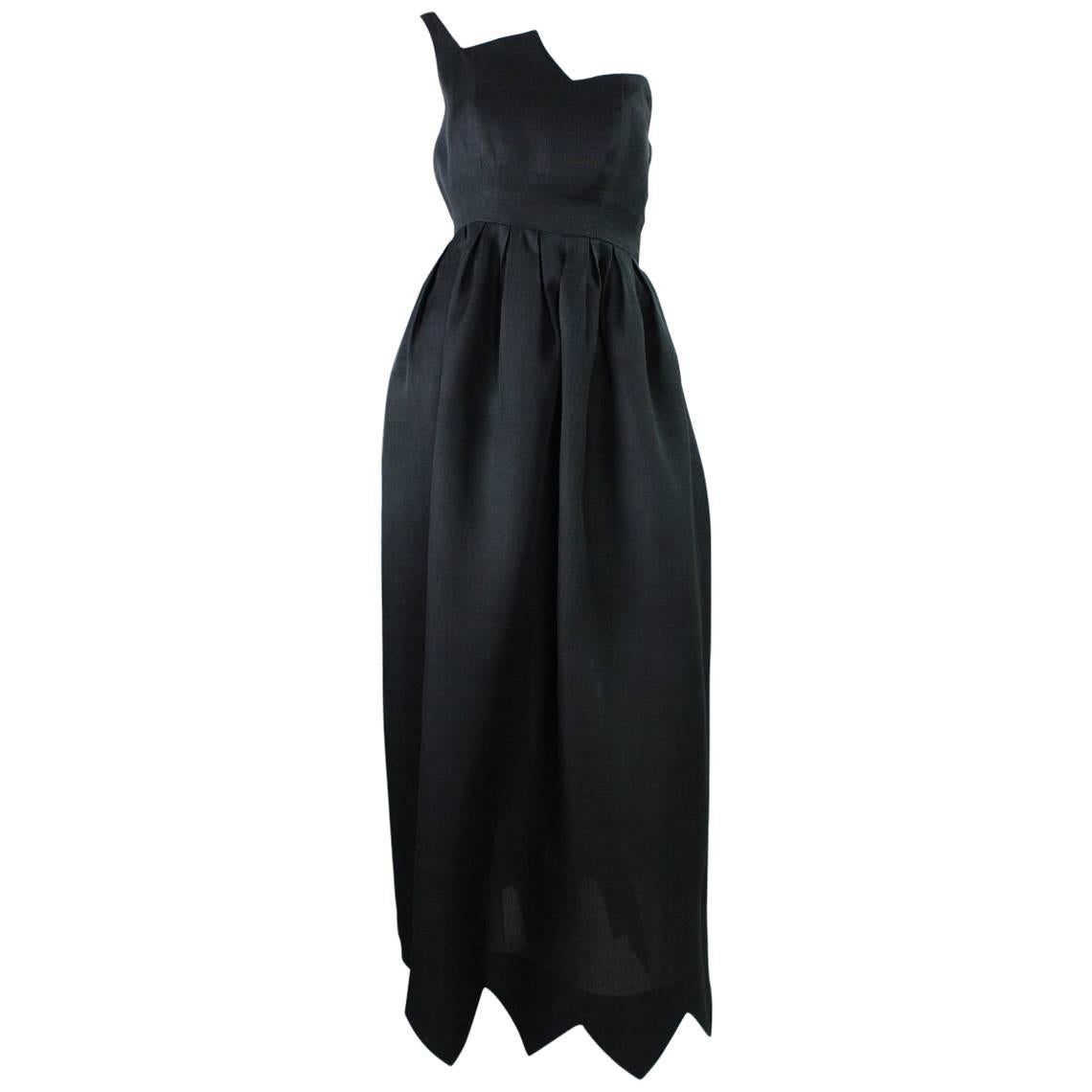 1960's Christian Dior Black Gown with Zigzag Detail For Sale at 1stDibs